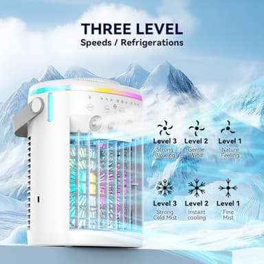 Portable Air Conditioner, Evaporative Air Cooler, 2-4-8H Timer Auto-Off &Remote, Water Tank, Three ultrasonic nozzles, 3-Speed Personal Air Conditioner Cooling Fan - Image 3
