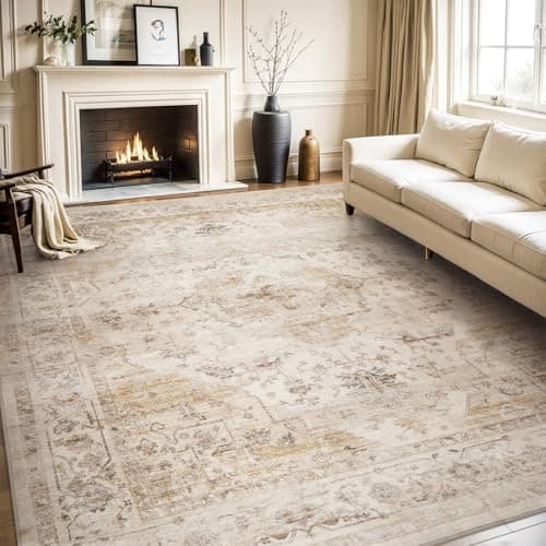 AMOAMI-Area Rug 8FT X 10FT Rugs for Living Room-Vintage Soft Beige Rugs for Bedroom-Non Slip Carpet-Washable Rug for Dining Room Living Room Bedroom Office Under Table - Image 1