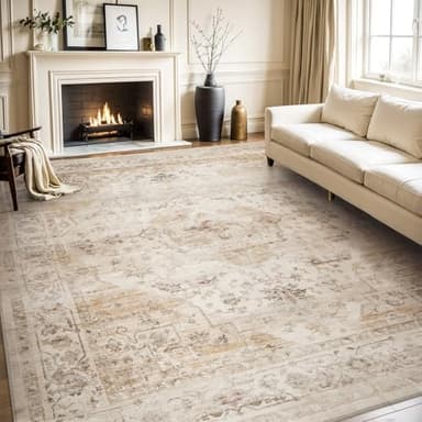 AMOAMI-Area Rug 8FT X 10FT Rugs for Living Room-Vintage Soft Beige Rugs for Bedroom-Non Slip Carpet-Washable Rug for Dining Room Living Room Bedroom Office Under Table - Image 1