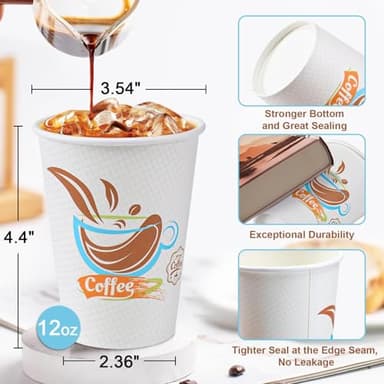Lamosi 12 OZ Coffee Cups 180 Pack, Hot Paper Disposable Cups for Drinks, Insulated Leakproof Cup for Cafe, Office and Home - Image 2