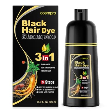 cosmpro Black Hair Dye Shampoo 3 in 1 for Women/Men for Gray Coverage Instant Hair Color Shampoo Semi Permanent Champu Para Cana - Image 1