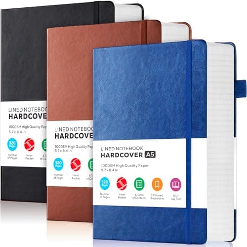 FOCUS DAY 3 Pack Journal Notebook, 320 Pages A5 Lined Notebook Journal Set for Work Writing, Hardcover Leather Bound Notebooks Bulk for Women Men Office School, 5.7'' X 8.4'', Multicolor - Image 1