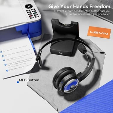 LEVN Bluetooth 5.0 Headset, Wireless Headset with Microphone (AI Noise Cancelling), 35Hrs Bluetooth Headphones with USB Dongle for PC, Suitable for Remote Work/Call Center/Zoom/Online Class/Trucker - Image 3