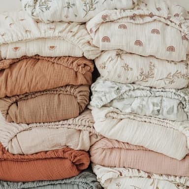 Konssy Muslin Crib Sheets for Boys, Soft Cotton Neutral Baby Sheets for Standard Crib Mattress 2 Pack, 52"x28" (Leaf,Green) - Image 6