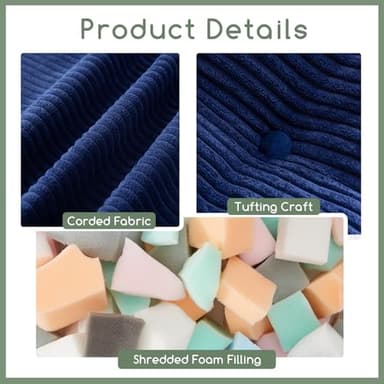 HIGOGOGO Square Stuffed Pouf Ottoman, Corduroy Poufs with Foam Chunk Filling, Furry and Fluffy Pouf Foot Stool Storage Ottoman, 21 X 21 Floor Poufs Foot Rest for Living Room, Navy - Image 3