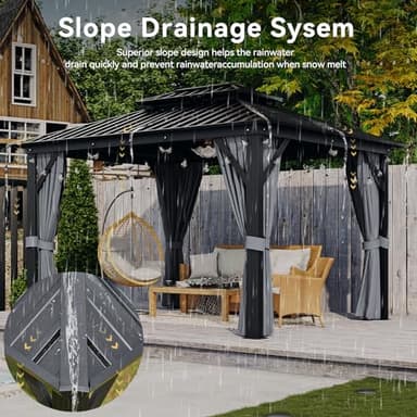Aoxun 10'x12' Hardtop Gazebo, Aluminum Frame Canopy with Double Galvanized Steel Roof, Outdoor Metal Pavilion with Netting, Curtains for Backyard, Patio and Deck - Image 3
