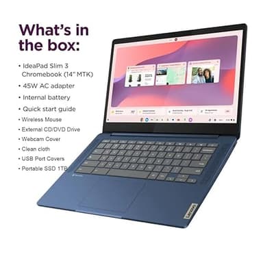 Lenovo IdeaPad Slim 3 Chromebook - 14'' Full HD (1920 x 1080) Display • 8-Core MediaTek Kompanio 520 CPU • 4GB RAM • 64GB eMMC & 256GB Micro SD Card • Wi-Fi 6 • for Business Student • Chrome OS • Blue - Image 8