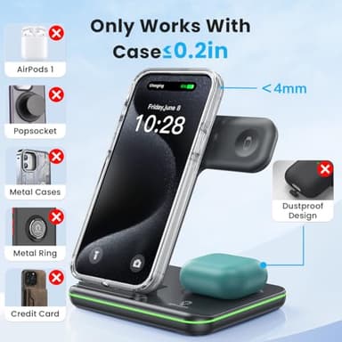 WAITIEE Wireless Charger for iPhone 16 15 14 13 12 11 X 8, 3 in 1 Charging Station for Apple Watch 10/9/8/7/6/5/4/3/2/SE/Ultra/Ultra 2 & for AirPods 4/3/2/Pro/Pro 2 (Black) - Image 6