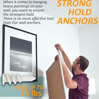 Self Drilling Drywall Anchors - 104Pcs Dry Wall Anchors and Screws Kit for Drywall,52 Self-Tapping/Threaded Plastic Sheetrock Anchors + 52#8 x 1-1/4'' Screws, Heavy Duty 75LB Hanging - Image 4