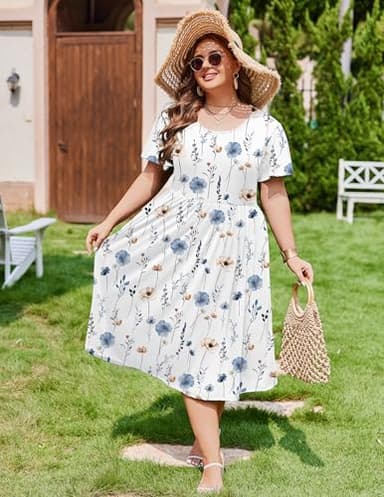 IN'VOLAND Plus Size Women Casual Floral Short Sleeve Long Evening Dress Cocktail Party Maxi Wedding Dresses - Image 2