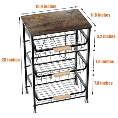 NiuYichee 4-Layer Fruit Basket Kitchen Food Organizer and Rack, Stackable Storage Cart with Desktop, Pull-Out Hollow Metal Basket, Sliding Out Storage (Black 4-Layer Rack) - Image 3