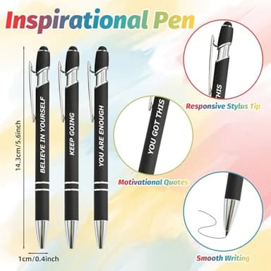 20 Piece Inspirational Pens Kit with Stylus Tip & Sayings – 10 Motivational Pen + 10 Individual Bags – Uplifting Quote & Positive Ideas – For Teachers, Office, School, Meetings, Team Events(Black) - Image 3