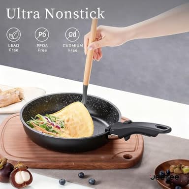 JEETEE Pots and Pans Set Non Stick 17pcs, Kitchen Cookware Sets with Detachable Handle, Induction Nonstick Cookware Set with Removable Handle, Stackable RV Cookware, Oven Safe, PFAS/PFOA Free, Black - Image 3