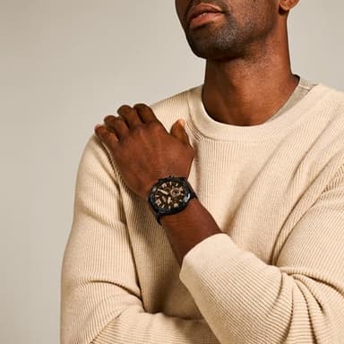 Fossil Men's Nate Quartz Stainless Steel and Leather Chronograph Watch, Black & Dark Brown Leather Watch (Model: JR1487) - Image 4