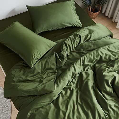 DOZ Sheet Set, 100% Viscose derived from Bamboo, Organically Grown, Buttery Soft, Cooling Sheets, High GSM, Deep Pockets - 4 Piece - 2 Pillowcases 1 Fitted 1 Top Sheet (Forest, Queen) - Image 1