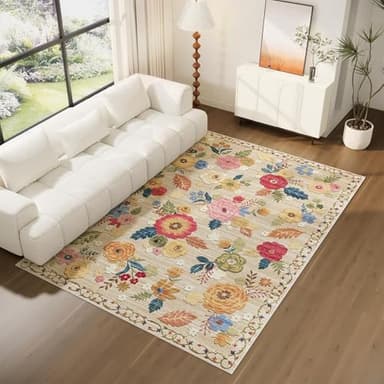 8x10 Area Rugs for Living Room: Washable Rug Stain Resistant Distressed Vintage Floral Rug Non Slip Low Pile Faux Wool Soft Large Area Rugs for Bedroom Bedside Farmhouse Dining Room Kids Nursery - Image 6