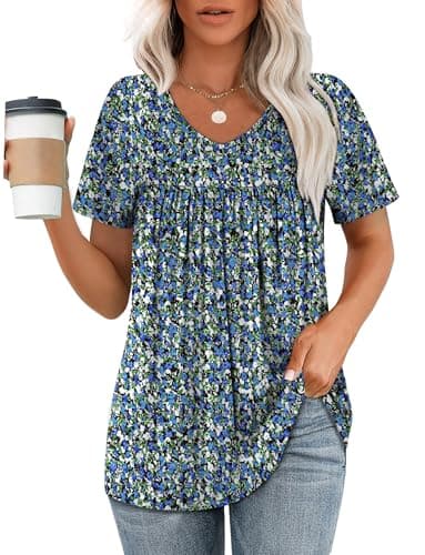 Womens Tops Dressy Casual Hawaiian Shirts Boho Tops V Neck Plus Size Spring Summer T 2025 Loose Fit Blouses Tunic Floral Oversized Tshirts Maternity Shirts Beach Vacation Clothes Teacher Outfits XXL - Image 5