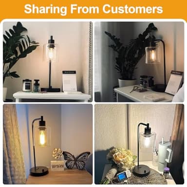 Set of 2 Industrial Table Lamps with 2 USB Port, Fully Stepless Dimmable Bedside Lamps for bedrooms, Nightstand Desk Lamp with Seeded Glass Shade for Reading Living Room Office 2 LED Bulb Included - Image 7