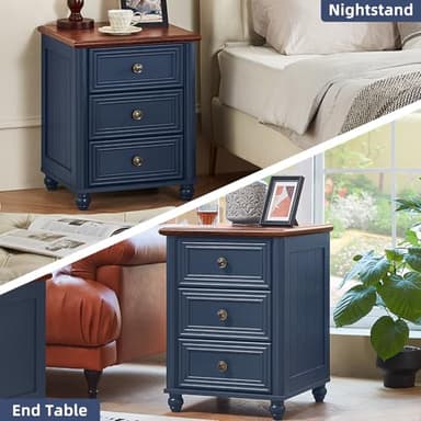 RWYHG 18" Farmhouse Night Stand Set of 2, Blue Wood Nightstand with 3 Drawers, Bedside End Table with Storage and Roman Column, Bed Side Tables Cabinet for Bedroom, Living Room, and Closet - Image 6