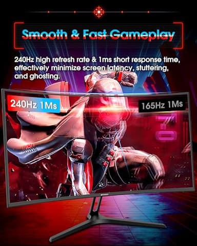 SANSUI 27 Inch Curved 240Hz Gaming Monitor FHD 1080P, 1500R Curve Computer Monitor, 130% sRGB, 4000:1 Contrast, HDR, FreeSync, MPRT 1Ms, Low Blue Light, HDMI DP Ports, Metal Stand, DP Cable Incl. - Image 4