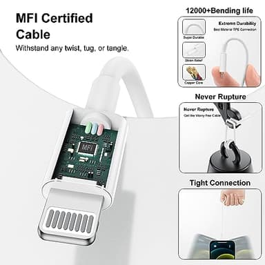 Fast Charger for iPhone Charger Fast Charging 6ft Lightning Cable,for iPhone 14 13 12 Pro Max Charger Fast Charging with 20w USB C Charger Block,Type C to Lightning Cord for iPhone 11 Pro Max/XS-White - Image 3