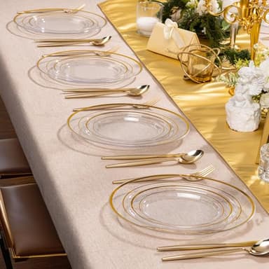 I00000 100Pcs Small Clear Gold Dessert Plates,Clear Disposable Plates with Gold Rim 7 Inch,Premium Hard Fancy Small Plates,Perfect for Birthday and Wedding - Image 6
