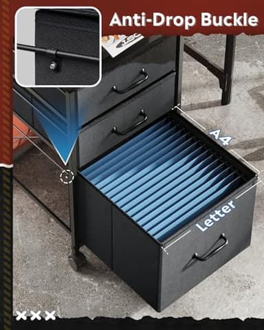 DEVAISE Mobile File Cabinet, Rolling Printer Stand with 3 Drawers, Fabric Vertical Filing Cabinet fits A4 or Letter Size for Home Office, Black - Image 6