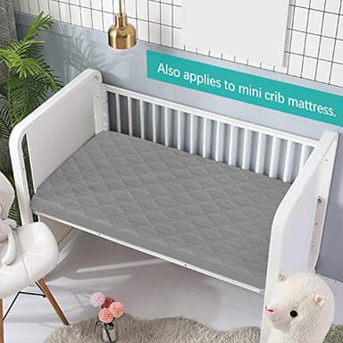 Pack and Play Sheets Mattress Pad Protector Fitted Waterproof Playard Mattress Cover, Compatible with Graco Pack n Play & Dream On Me & Pamo Babe, Playpen/Playard Sheet Quilted, Gray, 39" x 27" - Image 4