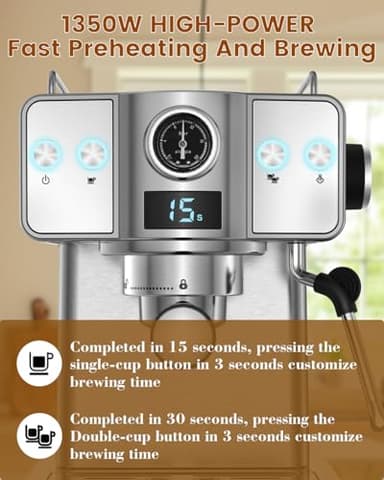 Frossvt Espresso Machine 20 Bar, Milk Frother Steam Wand, 60oz (1.8 Liters) Water Tank, 1350W for Home Barista Espresso Latte Macchiato and Cappuccino Maker - Image 6