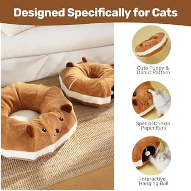 FUKUMARU Cat Tunnel Beds, Donuts Cats Tunnel Toys with Crinkle Paper Ears, Round Pet Playground Tunnel Toy for Kittens and Small Pets, Cat Hideway Interactive Toys, Collapsible and Washable - Image 3