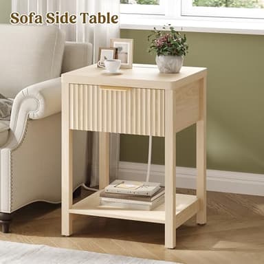 Lulive Night Stand Set 2, Fluted Nightstand with Charging Station, Wood Modern Bedside End Table with Storage Drawer for Bedroom, Save Space (Set of 2, Natural Oak) - Image 5