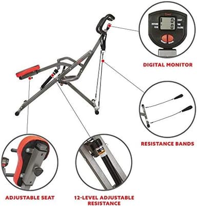 Sunny Health & Fitness Row-N-Ride PRO, Full Body Combo Squat Machine w/Optional Resistance Band, Easy Setup Ab Workout Exercise Equipment for Home, Whole Body Cardio, Optional SunnyFit App Connection - Image 4