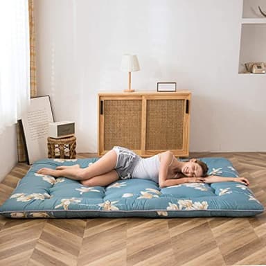 MAXYOYO Floral Printed Rustic Japanese Floor Mattress - Foldable Futon, Roll Up Camping Bed for Adults, Floor Lounger, Couches and Sofas, King Size - Image 3