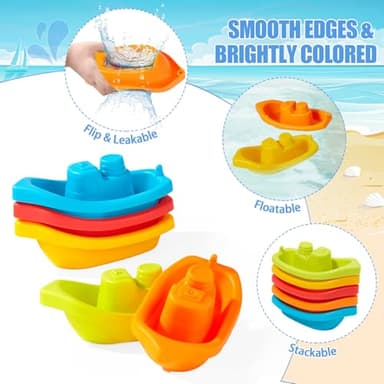 Bath Toys, 11PCS | Mold Free Baby Bath Toys for Toddlers with Bath Boats | Countable Spoons with Number | Easy-Grip, Floating and Drain Water | Color Recognition & Stacking Skill | Baby Water Pool Toy - Image 4