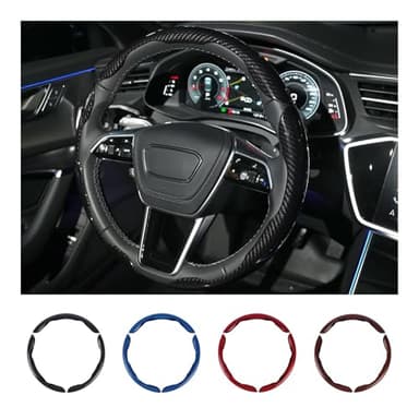 Hiseanllo Carbon Fiber Steering Wheel Cover 3PCS Set – Anti-Slip, Scratch-Resistant, Universal Fit for 14–16 Inch Wheels – Interior Car Accessories for Cars, SUVs, Trucks (Black) - Image 1
