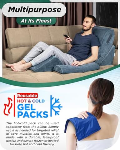 Lunix 4pcs Orthopedic Bed Wedge Pillow Set, Post Surgery Memory Foam for Back, Knee, Leg Pain Relief, Sitting Pillow for Sleeping, Acid Reflux, GERD, with Hot Cold Pack, 100% Navy - Image 6