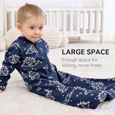 FIEMOL Baby Sleep Sack 6-12 Months, Long Sleeve Baby Wearable Blanket 0.5 Tog with Mittens, 2-Way Zipper Infant Cotton Sleeping Sack for Boy and Girl Blue Stars 2 Pack (Medium) - Image 7