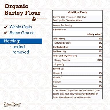 Great River Organic Milling Organic Barley Flour | Unbleached, Unbromated, Non-GMO, Kosher | High Fiber, Nutty Flavor Perfect for Breads, Pancakes, & More | 25 Lb - Image 2