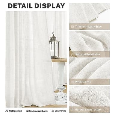 MEETBILY Ivory Linen Blend Curtains 72 Inch Long for Living Room 2 Panels Set Back Tab Semi Sheer Light Reducing Neutral Modern Farmhouse Window Curtain Drapes for Laundry Dining Room 50x72 in Length - Image 4