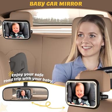 Baby Car Mirror with Light, 7 RGB Light Rear Facing Baby Car Seat Mirror with Remote Control Rechargeable 360° Rotation Hook Clip Design Wide View Shatterproof - Image 4