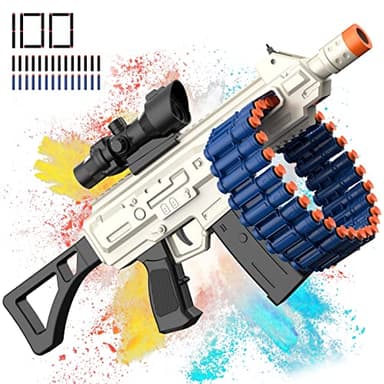 Electric Automatic Toy, JakMean Toy Blaster with 30 Dart Clips and 100 Foam Darts, Outdoor Shooting Games Toys for 6-12 Year Old Boys & Girls Adults, Gifts for Birthday Xmas (J3A) - Image 1