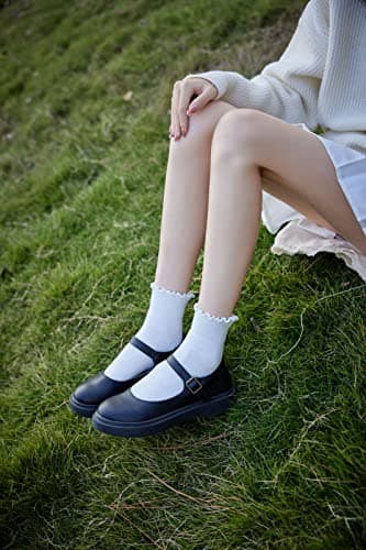 AMHRLINGTO Cute Ruffle Ankle Socks for Women - Soft Cotton Knit Lettuce Low Cut Frilly Crew Socks (White-3 Pairs-Low Cut) - Image 2