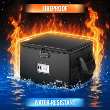 DEEGO Fireproof Document Box, Water-Resistant File Organizer Box with Lock for Document Safe, Collapsible File Organizer with Handle, Filing Cabinets for Home Office for Hanging Letter/Legal Folder - Image 2