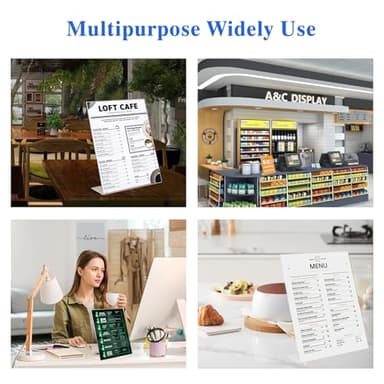 WAEFNO 12 Pack Acrylic Sign Holder 8.5 X 11, L Shape Clear Sign Holder, Clear Plastic Sign Holder Picture Photo Frames, Flyer Document Paper Display Stand for Office Desktop - Image 7