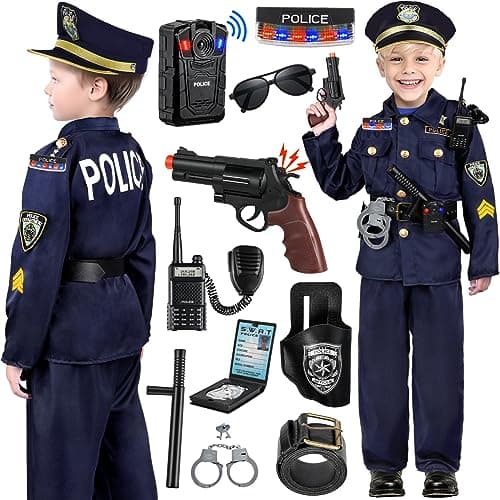 Tepsmigo Police Costume for Kids, Police Uniform for Kids with Police Uniform, Recorder, Shoulder Police Lights, Halloween Costume for Boys Girls, Role Play Kit for Boys Girls - Image 1