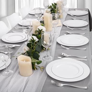 FLOWERCAT 60PCS White Plastic Plates - Heavy Duty White Disposable Plates for Birthday Party/Wedding -serve for 30 guests Include 30PCS 10.25" Dinner Plates & 30PCS 7.5" Dessert Plates for Party - Image 6