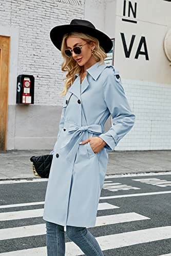 Makkrom Women's Double Breasted Long Trench Coat Windproof Classic Lapel Slim Overcoat with Belt - Image 2
