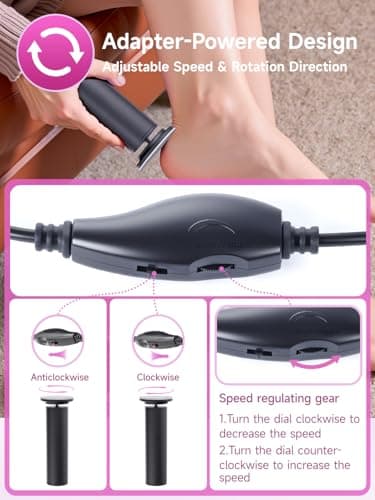 Electric Callus Remover for Feet, Professional Pedicure Tools for Feet with 70pcs Sandpaper Discs, Adjustable Speed Aluminum Foot File for Dead Skin - Black - Image 2