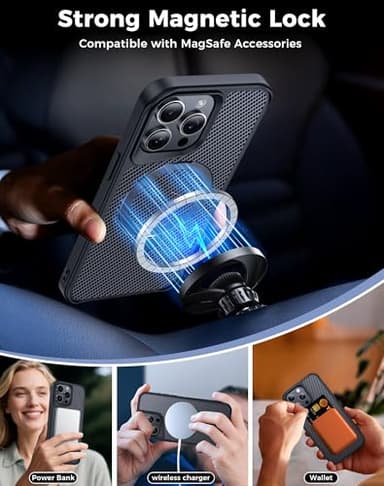 FlyReal Designed for iPhone 15 Pro Max Case with 360° Magnetic Stand, Carbon Fiber Phone Case [Compatible with Magsafe] [16FT Military Protection] with Stand Ring 6.7'', Black - Image 3
