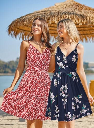 STYLEWORD 2025 Womens Summer V Neck Dresses Sun Spaghetti Strap Petite Sundress Casual Beach Hawaiian with Pocket(Floral46-412,M) - Image 5